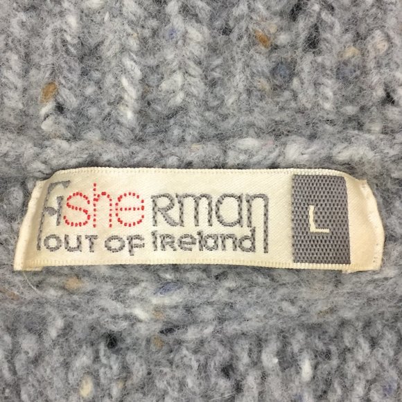 Irish Wool Aran Fisherman Cable Knit Keltic Cardigan Sweater sz M Grey - Picture 9 of 16